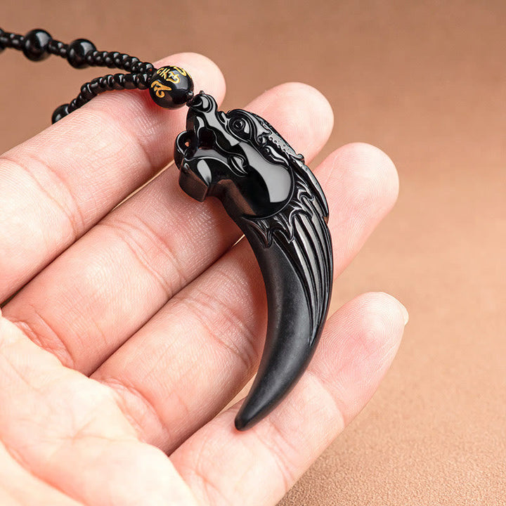 Kette schwarze Jade Drachen Kralle Obsidian Schutz