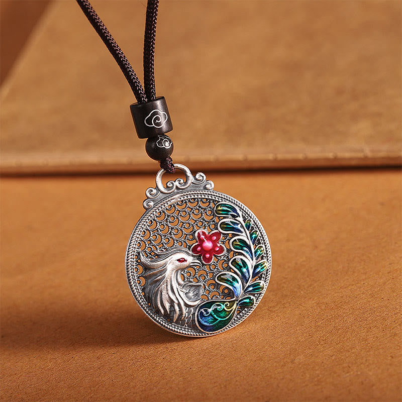 Phönix Sterling-Silber Anhänger Kette Emaille Schutz