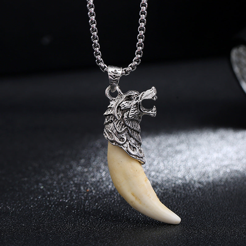 Kette Titanium Wolf Zahn Balance Silber Anhänger