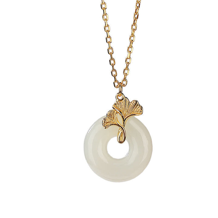 Kette Hetian-Jade Ginkgo Natur – Glück
