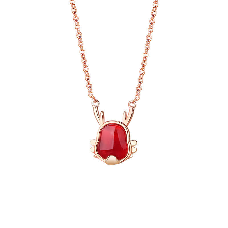 Roter Achat Fu-Zeichen Anhänger Halskette Silber elegantes Design Glück