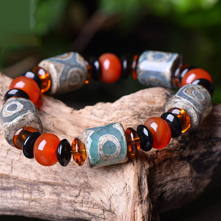 Armband Achat mit roten Perlen Naturstein elastisch Schutz Energie