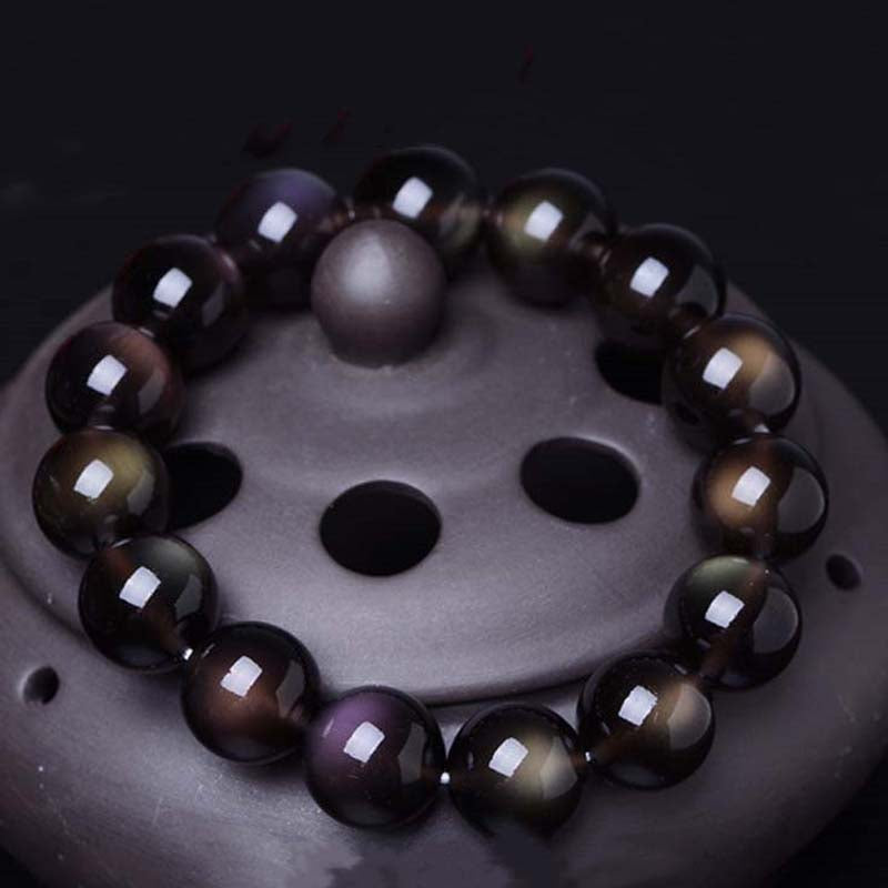 Armband Regenbogen Obsidian – Positivität mit glänzenden schwarzen Steinen