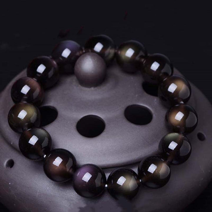 Armband Regenbogen Obsidian – Positivität mit glänzenden schwarzen Steinen