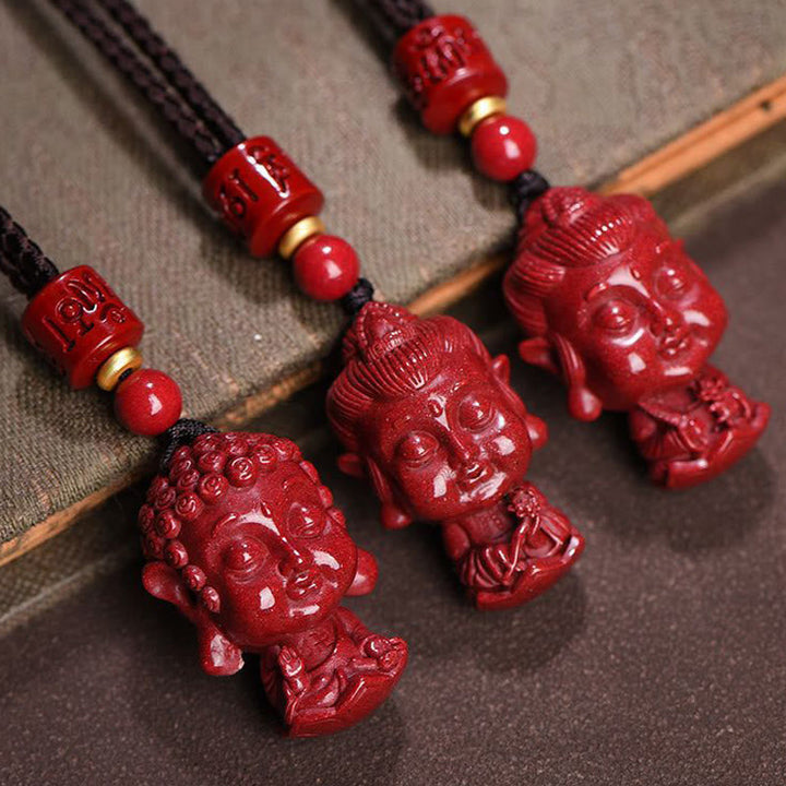 Kette Zinnober Buddha Anhänger rot Edelstein