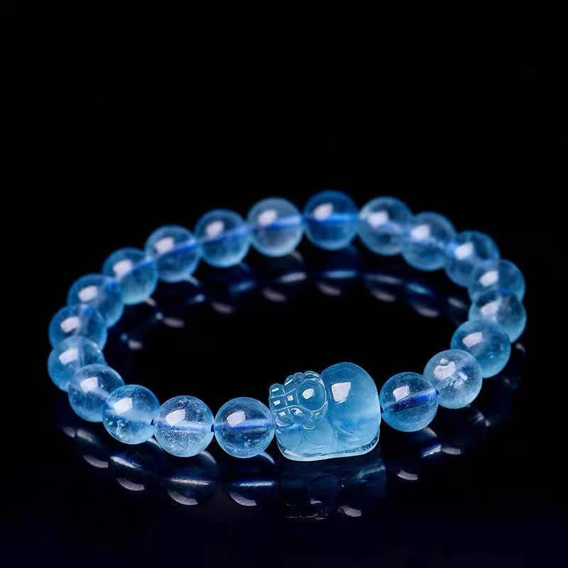 Armband Aquamarin Pixiu – Heilung mit blauem Naturstein elastisch