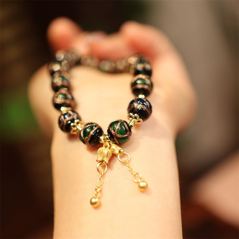 Armband – Wohlstand & Glück mit schwarzen Steinen und goldenen Perlen Anhängern