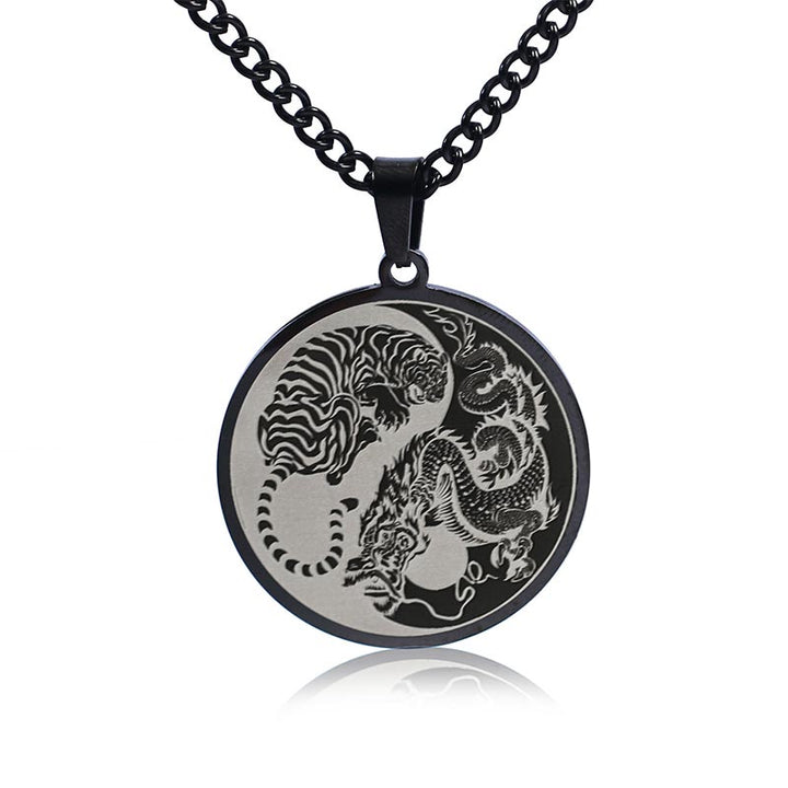 Kette Titan Tiger Drachen Anhänger schwarze Halskette Yin Yang Design