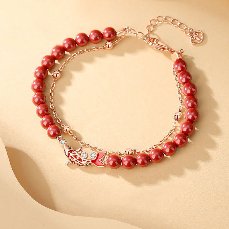 Armband 925 Silber Zinnober Koi Fisch rotes Perlenarmband elegant getragen