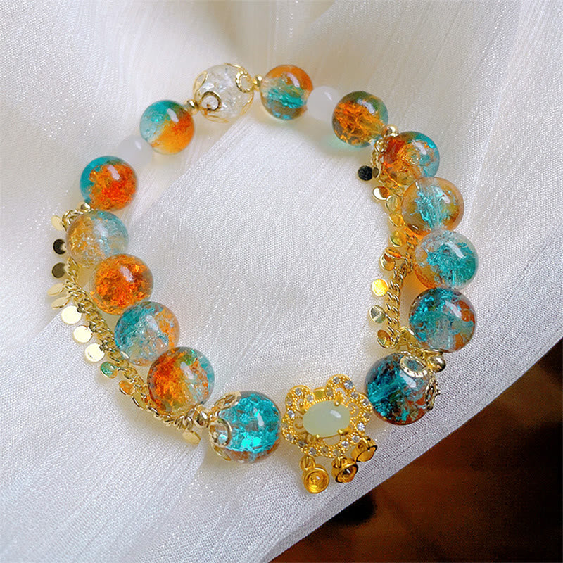 Armband Bunt Liuli Glas Perle Chinesisch Glück Gold Kette Elegant