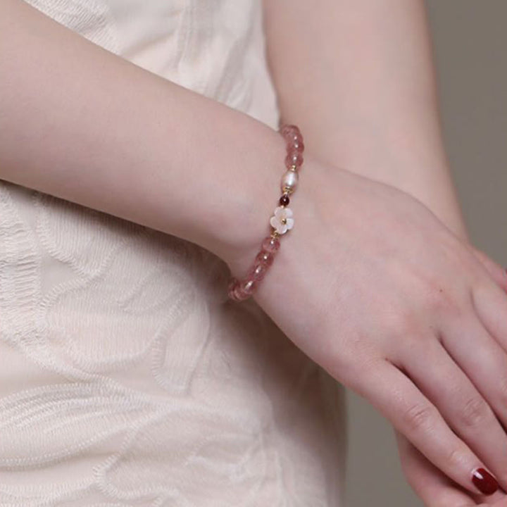Armband Erdbeerquarz Pfirsichblüte – Liebe
