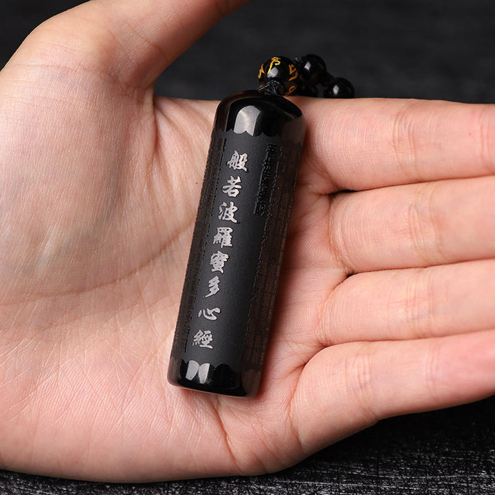 Obsidian Anhänger Kette Herzsutra schwarz Naturstein