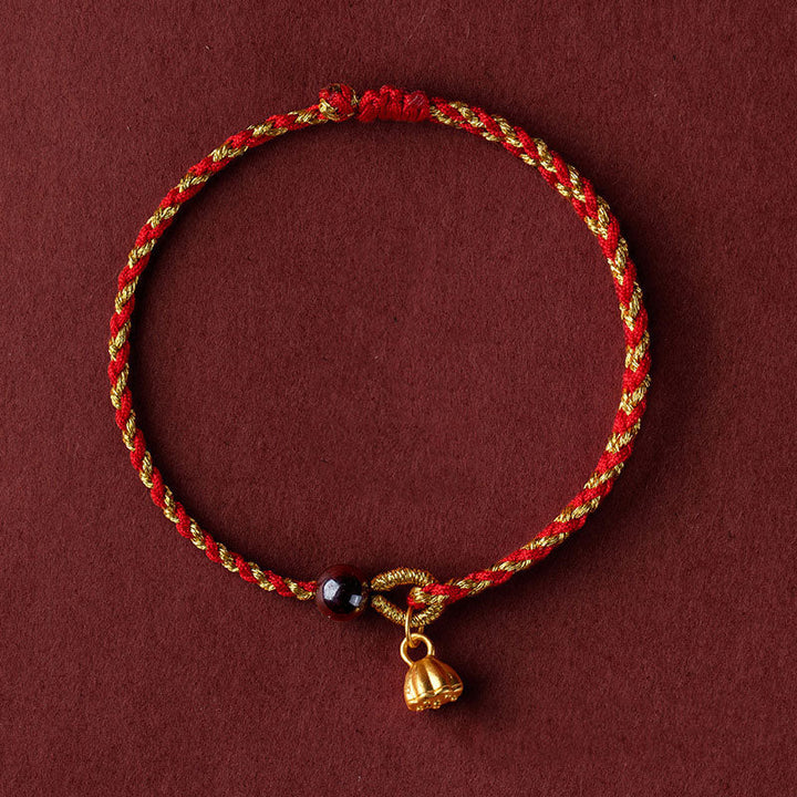 Armband Rot Gold Kordel Lotus Anhänger – Frieden Glück