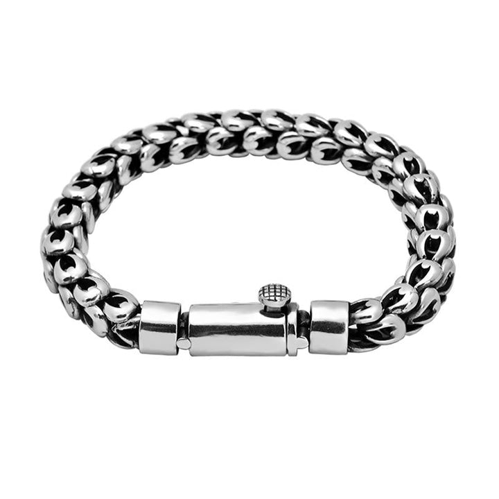 Silbernes Drachen Armband mit massiver Kettenstruktur und Magnetverschluss elegant.