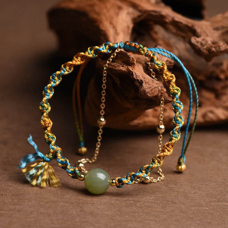 Armband Jade – Glück & Fülle Stärke grüner Stein gedreht Seil elastisch