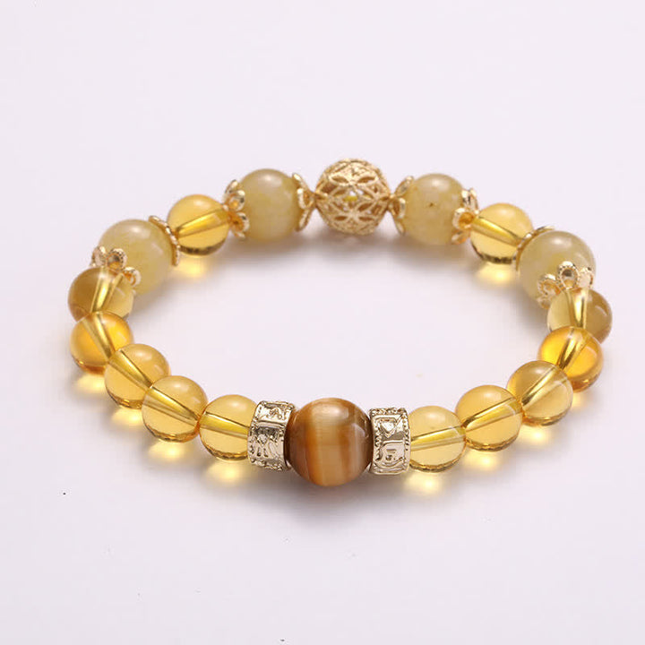 Armband Citrin – Wohlstand mit goldenem Naturstein und Perlen elegant.