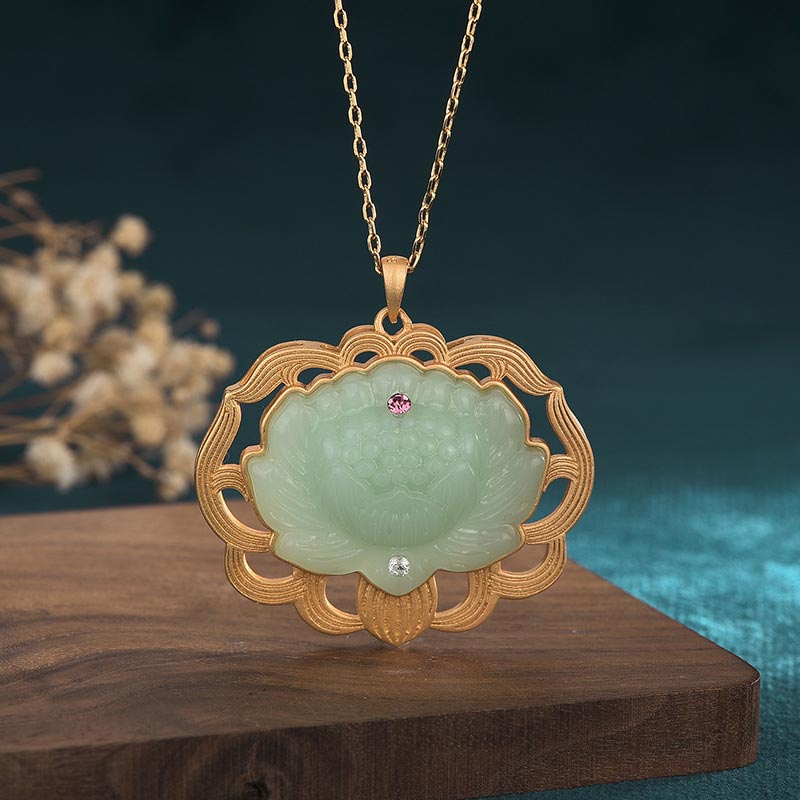 Jade Anhänger grüne Lotus elegant Harmonie