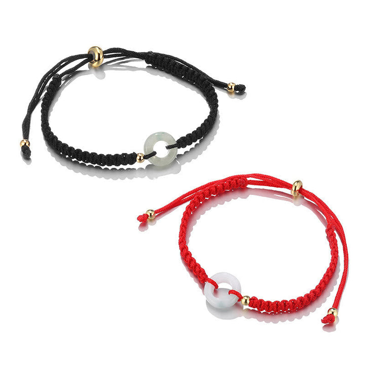 Paar Armbänder mit weißer Jade, schwarz und rot, Naturstein elegant.