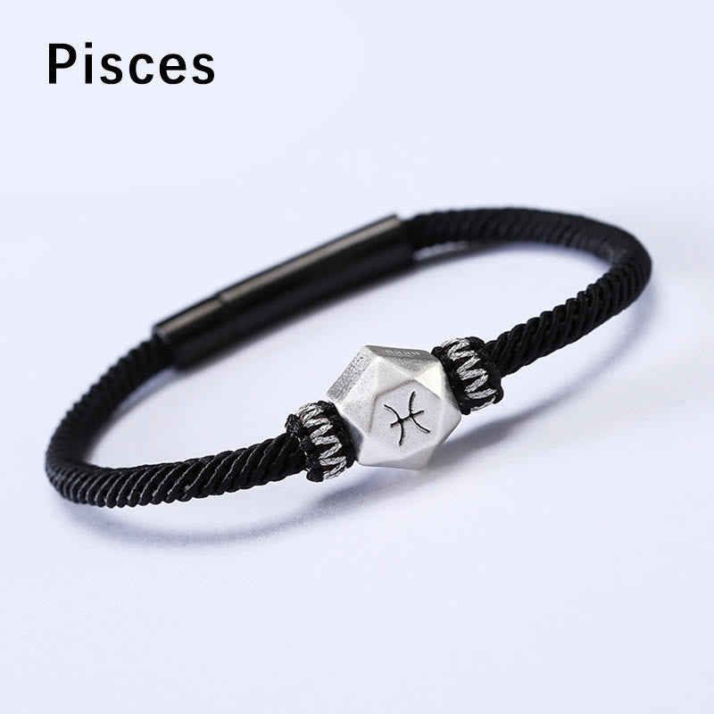 Pisces Armband 925 Silber schwarzes Seil Sternzeichen Hexagon elegant