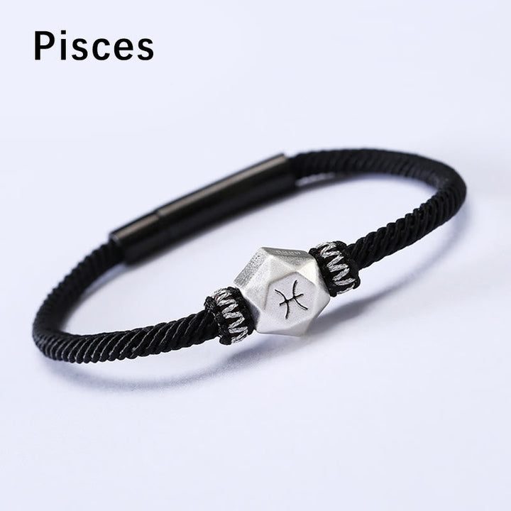 Pisces Armband 925 Silber schwarzes Seil Sternzeichen Hexagon elegant
