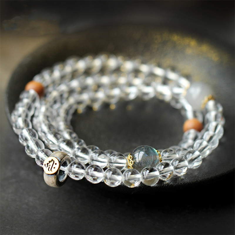 Armband 925 Silber Weißer Kristall Chinesisches Tierkreis elastisch getragen