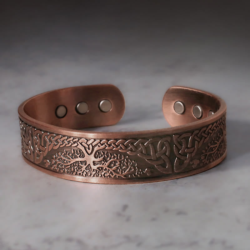 Kupfer Armband Lebensbaum mit keltischen Mustern und Magnetsteinen graviert