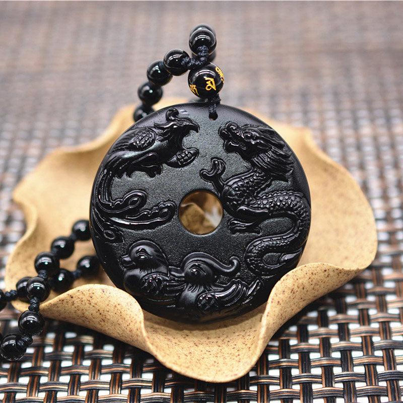 Anhänger Kette Obsidian Drachen Phönix – Schutz