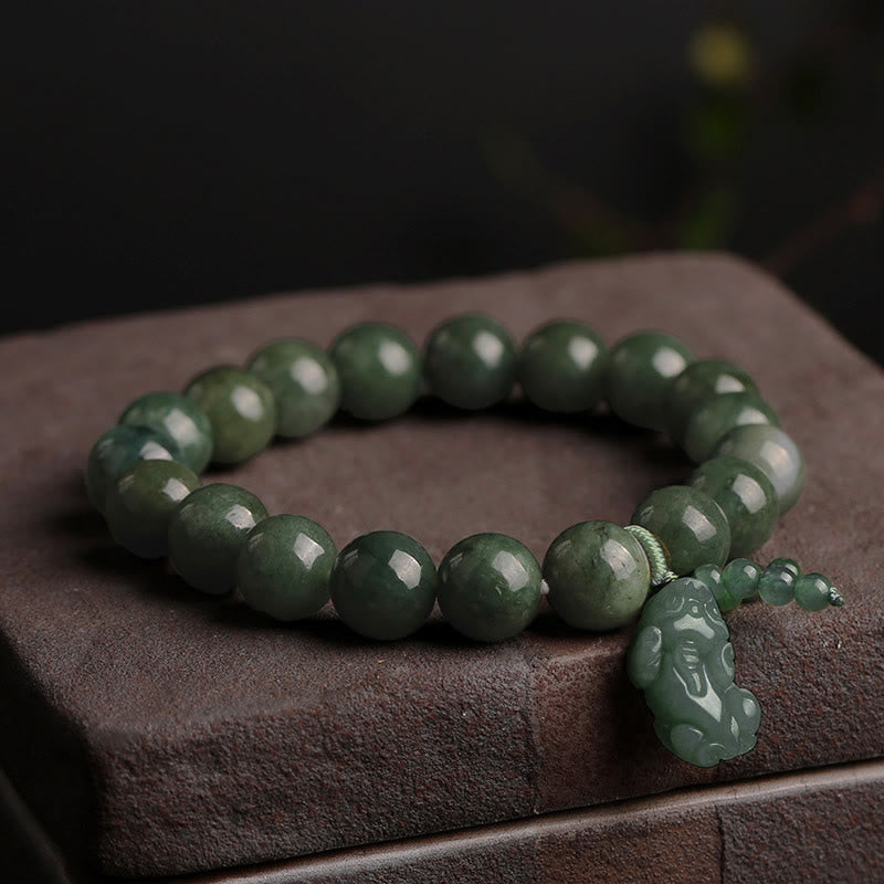 Jade Pixiu Armband grüne Perlen mit Anhänger Wohlstand Energie