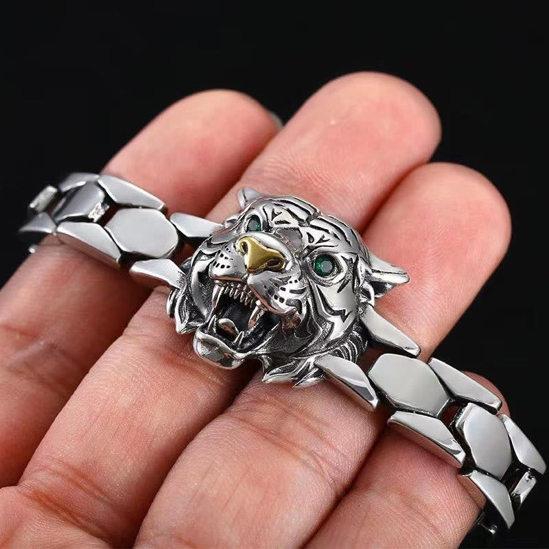 Silbernes Pixiu Armband mit grünem Auge Heilung Balance Herrenarmband