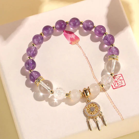 Armband Erdbeerquarz Amethyst Katze – Heilung Energie