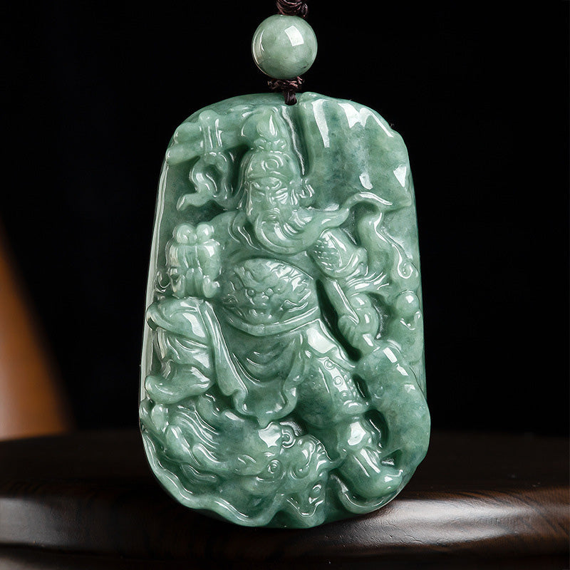 Kette Jade Guan Gong Amulett Natur Wohlstand grün