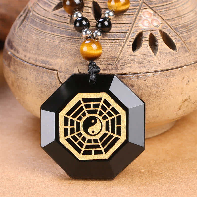 Anhänger Kette schwarzer Obsidian Bagua Stein