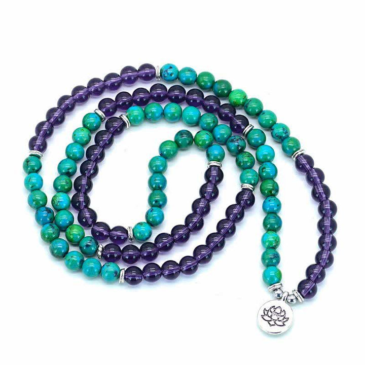 Armband Grüner Aventurin Amethyst Lotus elastisch Naturstein Perlen