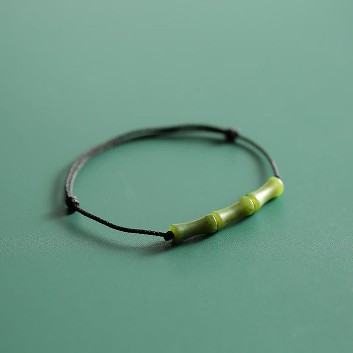 Jade Bambus Armband Glück Fülle grüner Stein Kordel elastisch