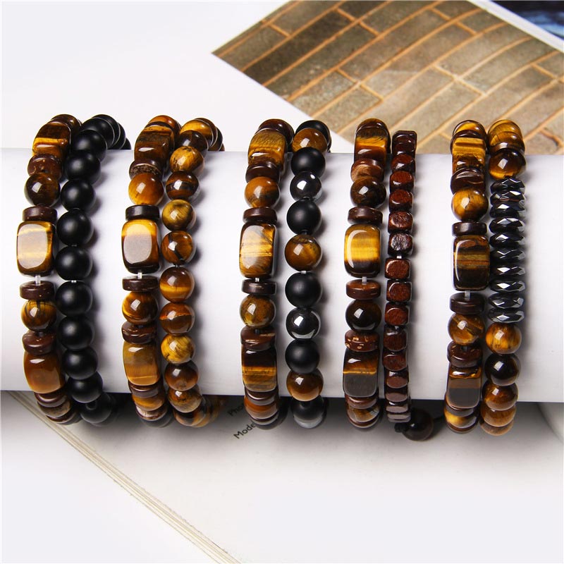 Armband Tigerauge Hämatit – Mut Naturstein elastisch braun schwarz