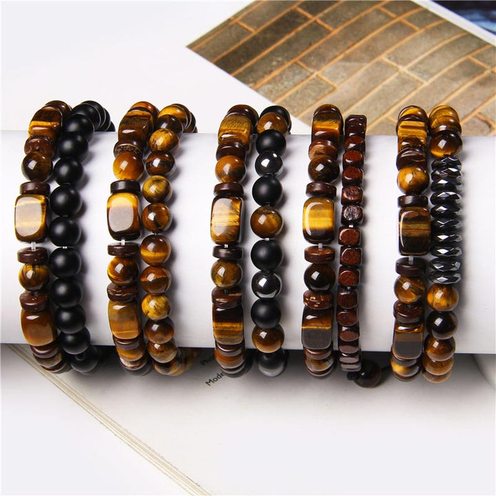 Armband Tigerauge Hämatit – Mut Naturstein elastisch braun schwarz