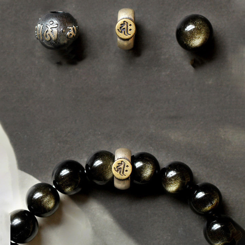 Armband Obsidian Chinesisches Tierkreis schwarze Perlen Naturstein elegant