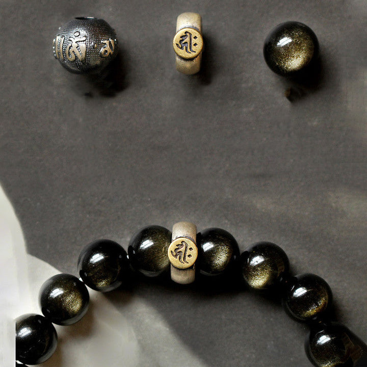 Armband Obsidian Chinesisches Tierkreis schwarze Perlen Naturstein elegant