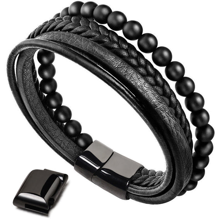 Armband Lava Stein Schwarz Onyx Leder