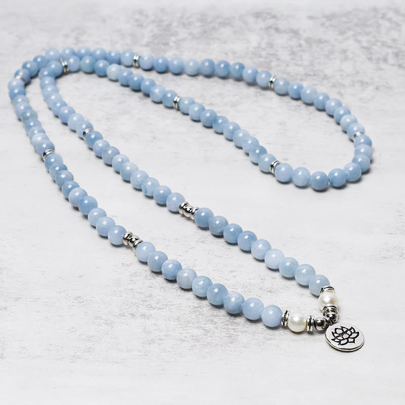 Mala Aquamarin 108 Perlen Heilung Lotus