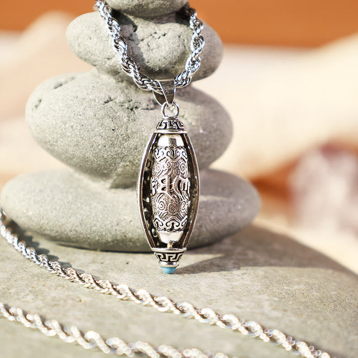 Silber Kette Tibet Om Mani Padme Hum Anhänger Schutzstein