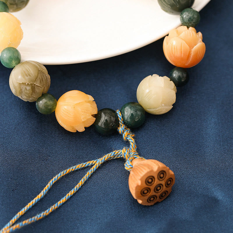 Armband Achat Bodhi Lotus mit Perlen Naturstein elastisch Frieden Ruhe.