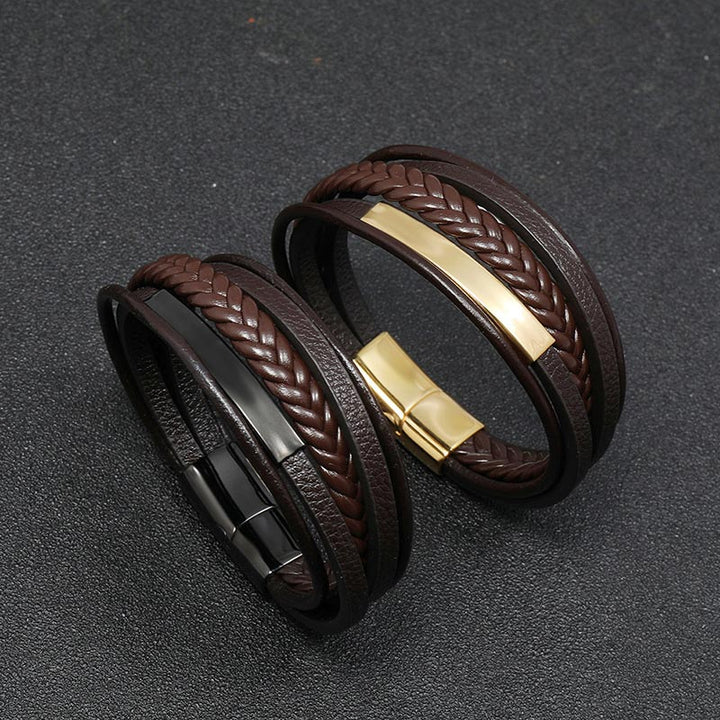 Armband Leder Titanstahl Minimalistisch - Glück