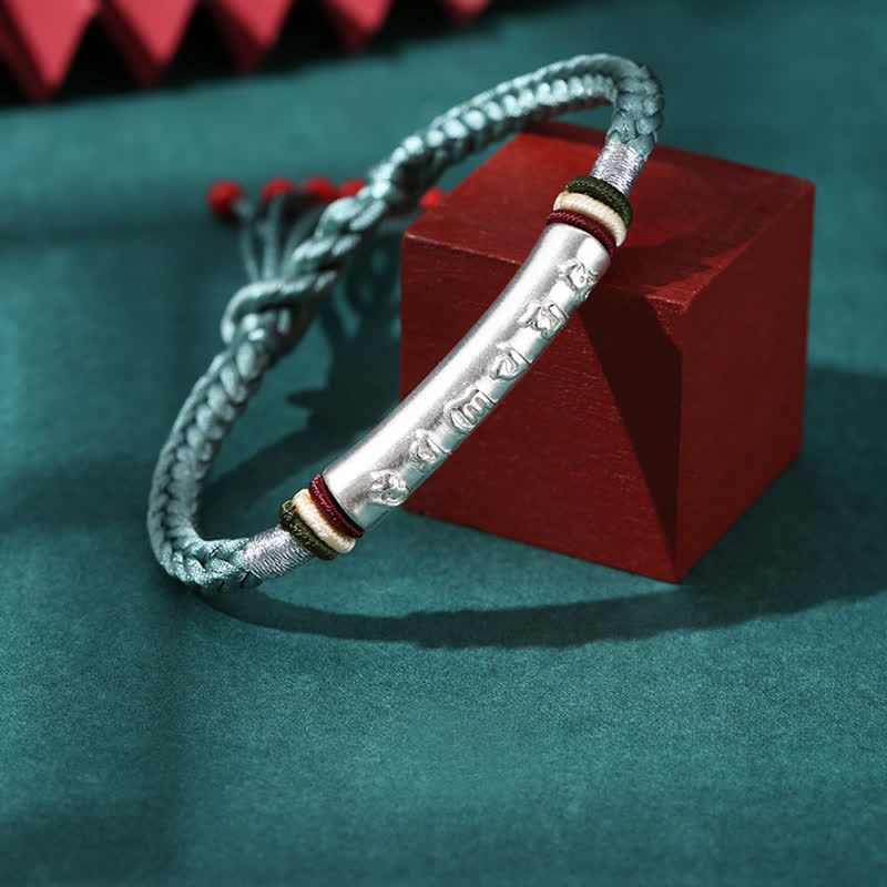 Armband 925 Silber Om Mani Padme Hum silbernes Seilarmband mit Gravur Schutz.