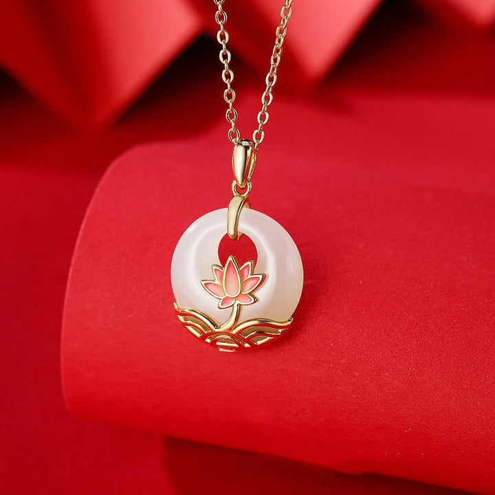 Kette 925er Silber Hetian Jade Lotus Segen gold rosa