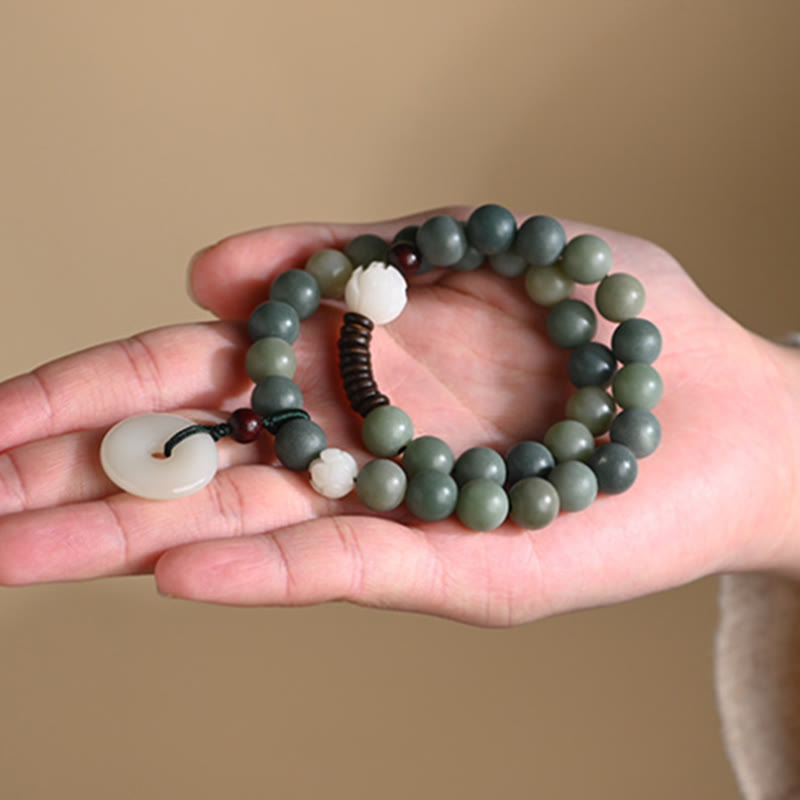 Jade Bodhi Lotus Armband Frieden grüne Perlen Naturstein elastisch