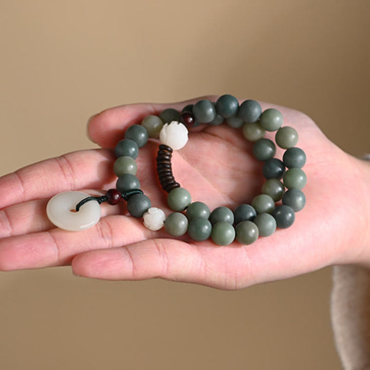Jade Bodhi Lotus Armband Frieden grüne Perlen Naturstein elastisch