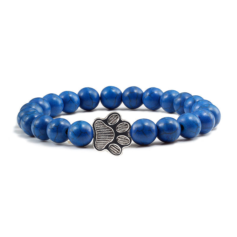 Blaues Lapislazuli Armband Hund Charm Naturstein elastisch.