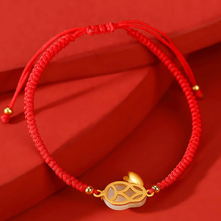 Armband Jade Hase 925 Silber Rot Schnur