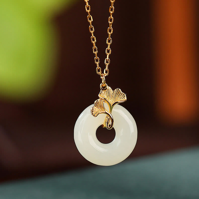 Kette Hetian-Jade Ginkgo Natur – Glück